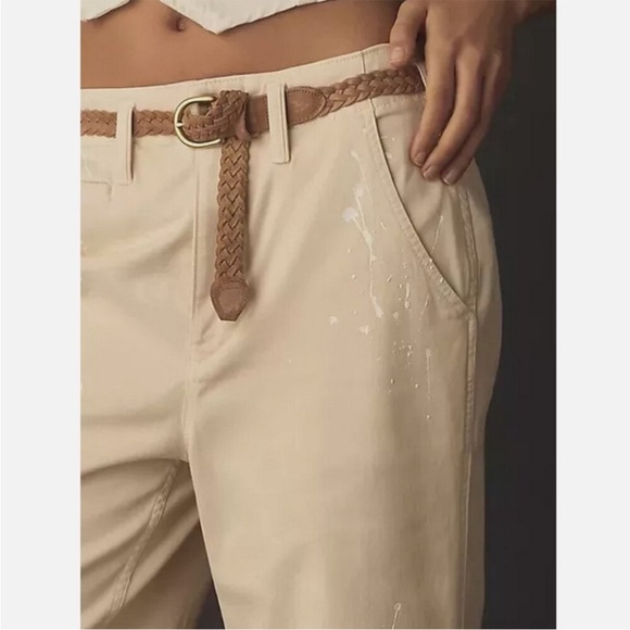 Anthropologie Pilcro 26 Slouchy Full-Length Paint Splatter Chino Pants Creme - Picture 3 of 10